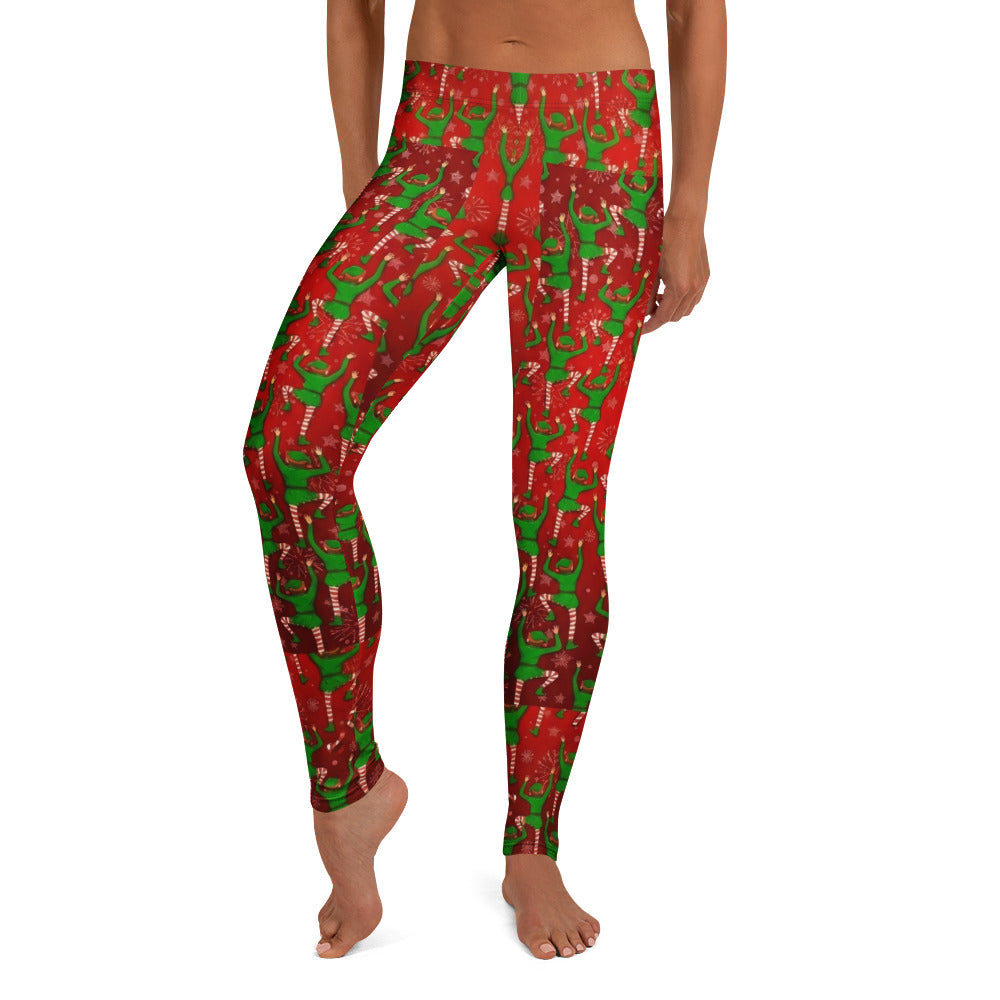 Personalisierte Damen Sportleggings Weihnachten Elfen Muster Rot Grün Fitness Leggings Q726