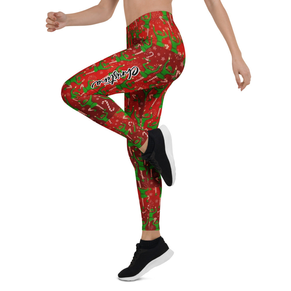 Personalisierte Damen Sportleggings Weihnachten Elfen Muster Rot Grün Fitness Leggings Q726