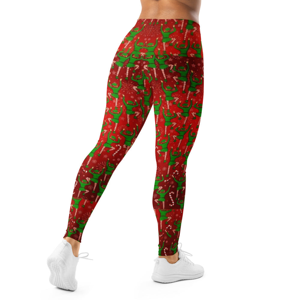 Personalisierte Damen Sportleggings Weihnachten Elfen Muster Rot Grün Fitness Leggings Q726