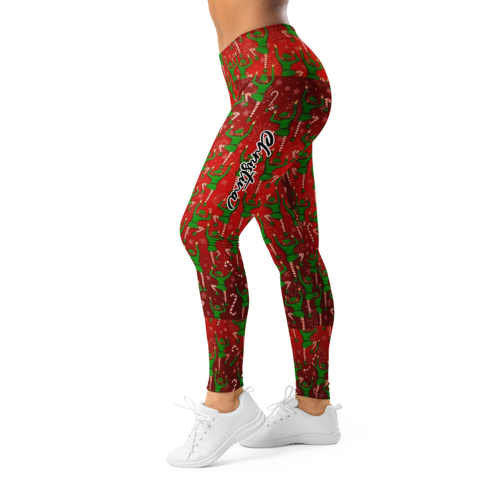 Personalisierte Damen Sportleggings Weihnachten Elfen Muster Rot Grün Fitness Leggings Q726