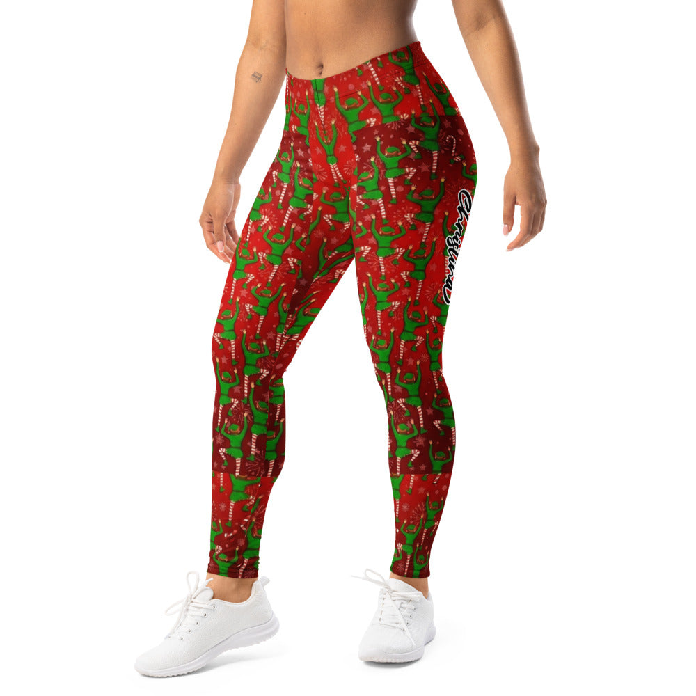 Personalisierte Damen Sportleggings Weihnachten Elfen Muster Rot Grün Fitness Leggings Q726