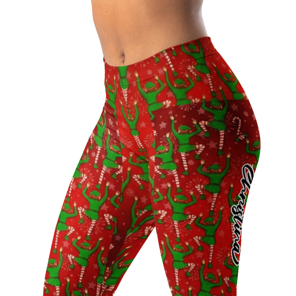 Personalisierte Damen Sportleggings Weihnachten Elfen Muster Rot Grün Fitness Leggings Q726