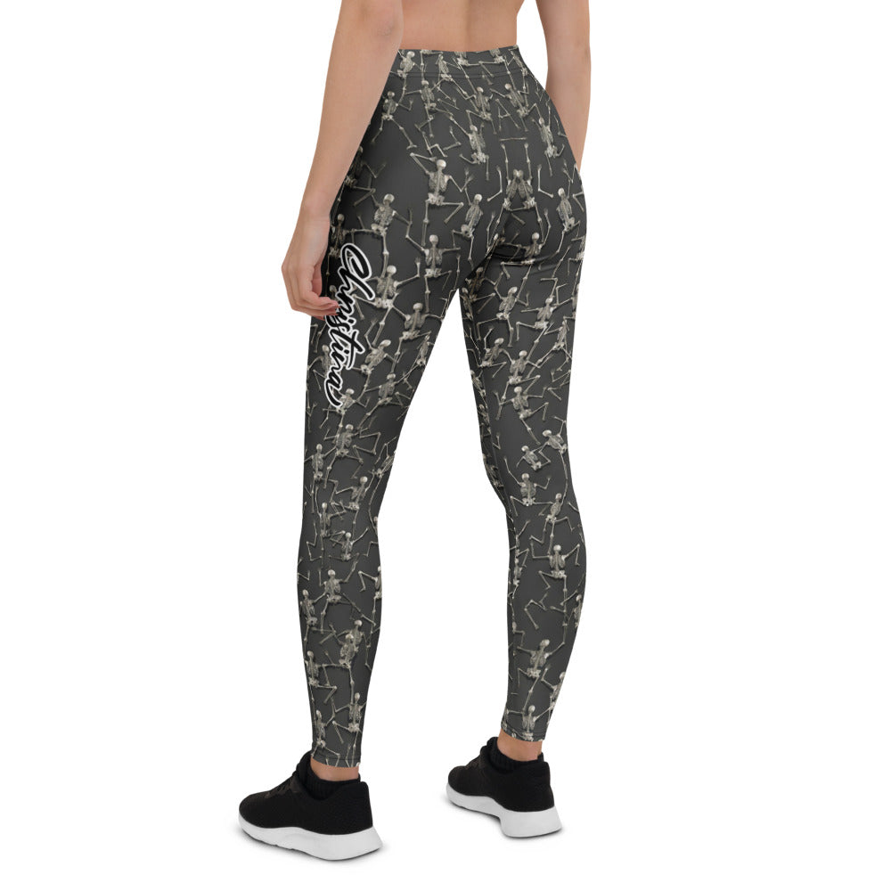 Personalisierte Damen Sportleggings Skelett Design Schwarz Fitness Yoga Leggings Skelett-Muster C566