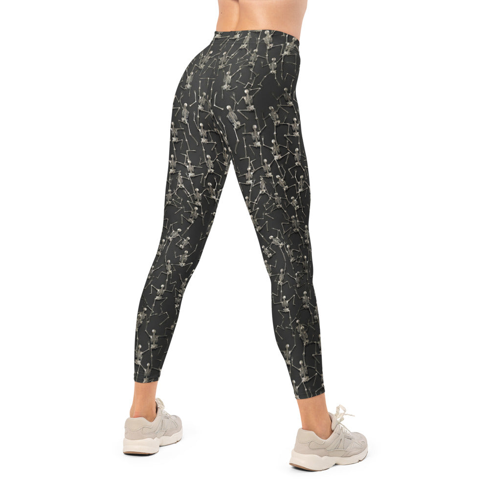 Personalisierte Damen Sportleggings Skelett Design Schwarz Fitness Yoga Leggings Skelett-Muster C566