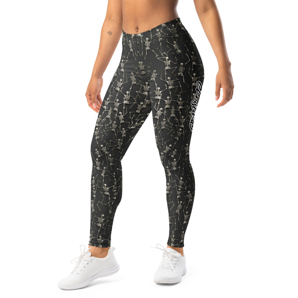 Personalisierte Damen Sportleggings Skelett Design Schwarz Fitness Yoga Leggings Skelett-Muster C566