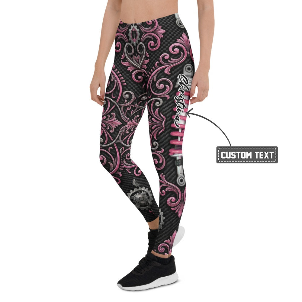 Personalisierte Damen Sportleggings Schwarz Pink Ornament Muster Fitness Leggings Steampunk Design Yoga Hose J906 - XL