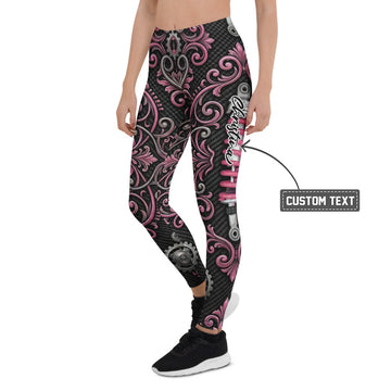 Personalisierte Damen Sportleggings Schwarz Pink Ornament Muster Fitness Leggings Steampunk Design Yoga Hose J906 - XL