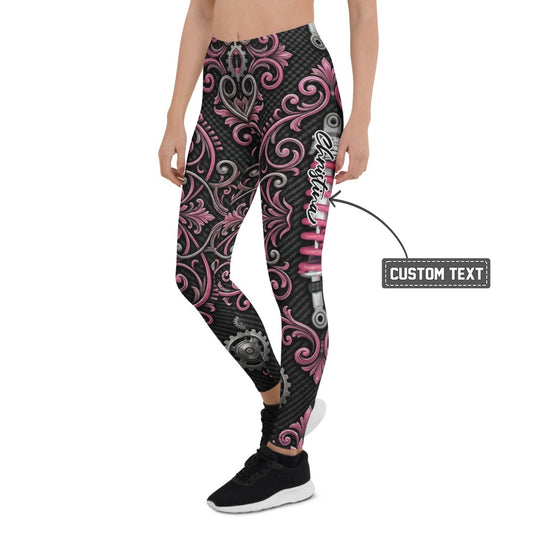 Personalisierte Damen Sportleggings Schwarz Pink Ornament Muster Fitness Leggings Steampunk Design Yoga Hose J906 - XL