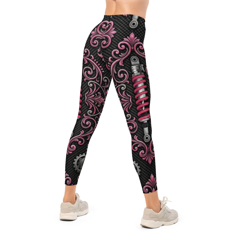 Personalisierte Damen Sportleggings Schwarz Pink Ornament Muster Fitness Leggings Steampunk Design Yoga Hose J906