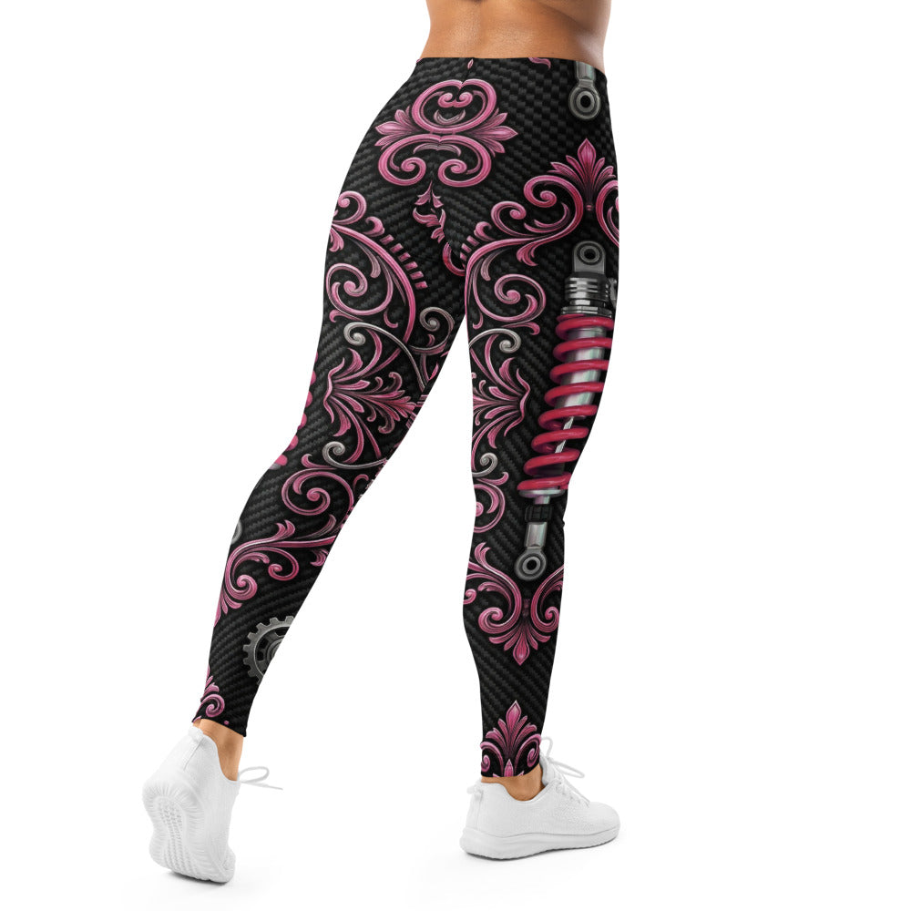 Personalisierte Damen Sportleggings Schwarz Pink Ornament Muster Fitness Leggings Steampunk Design Yoga Hose J906