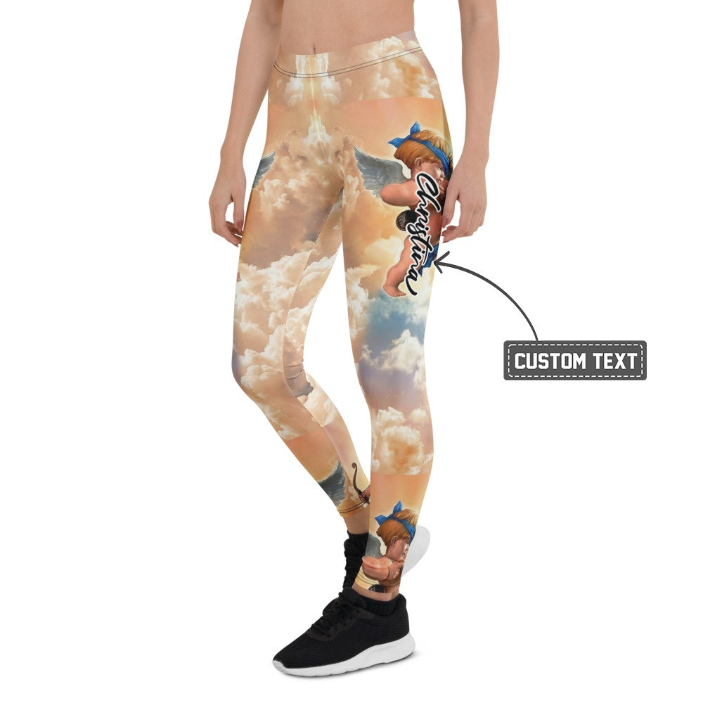 Personalisierte Damen Sportleggings Engel & Wolken Design Renaissance Print Fitness Yoga Leggings M806 - XL