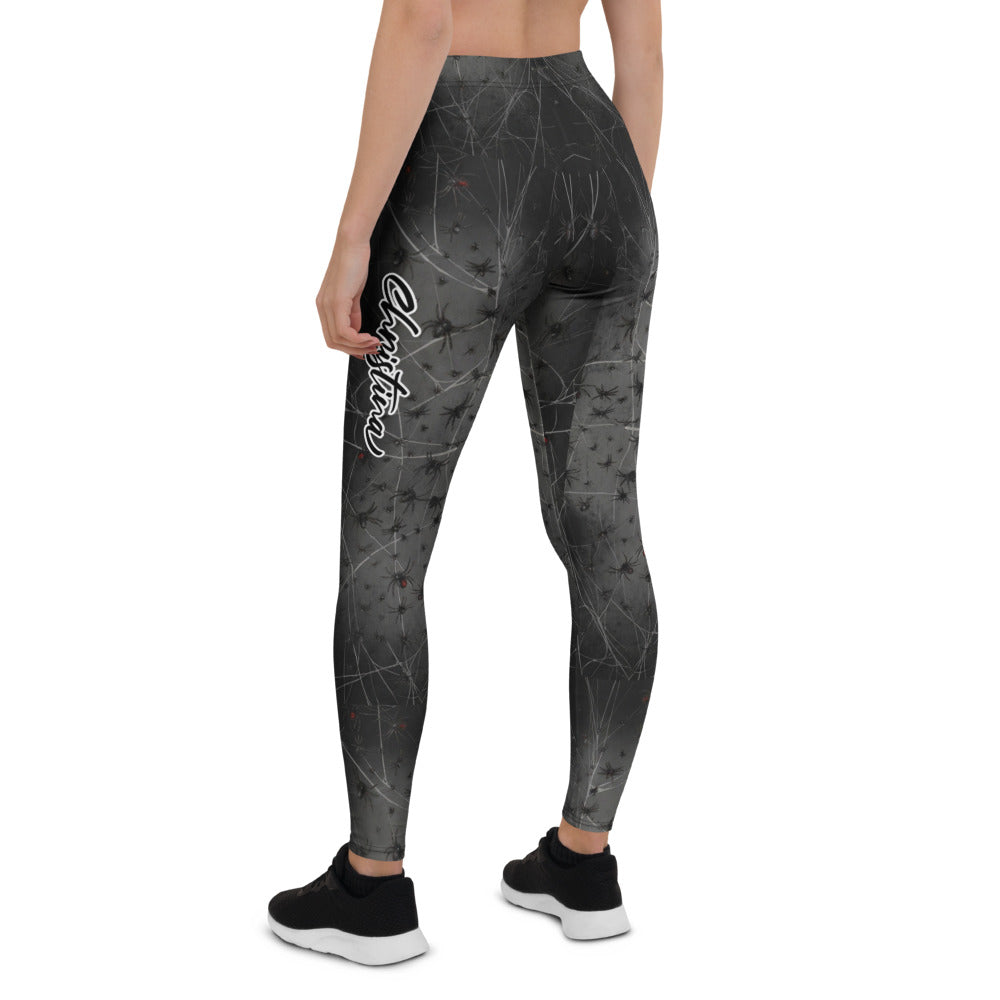 Personalisierte Sportleggings Damen Spinnennetz Design Schwarz Fitness Leggings P285
