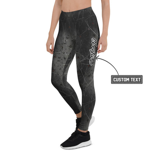 Personalisierte Sportleggings Damen Spinnennetz Design Schwarz Fitness Leggings P285 - XL