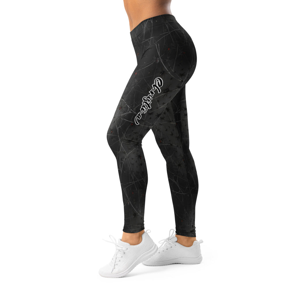 Personalisierte Sportleggings Damen Spinnennetz Design Schwarz Fitness Leggings P285