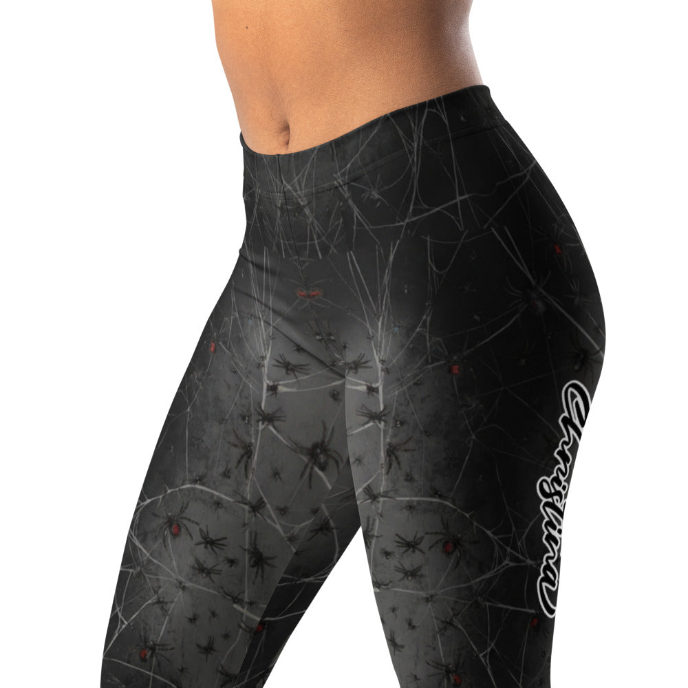 Personalisierte Sportleggings Damen Spinnennetz Design Schwarz Fitness Leggings P285
