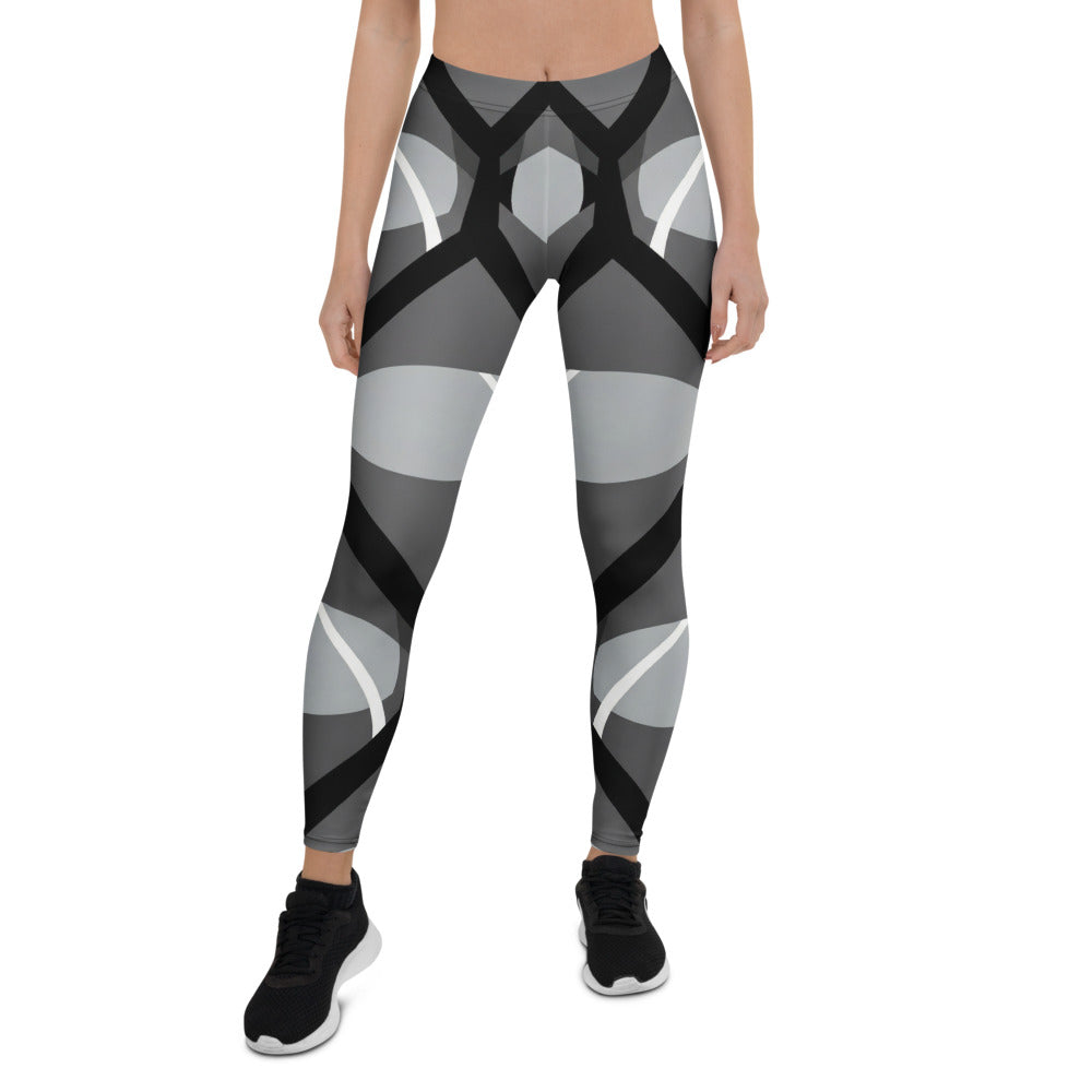 Personalisierte Damen Sportleggings Geometrisches Muster Schwarz Grau Abstrakt Fitness Leggings G684