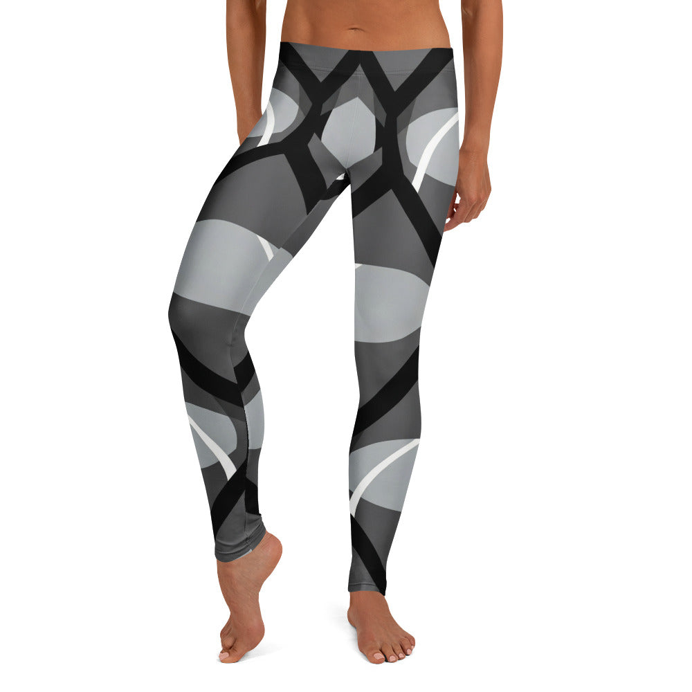 Personalisierte Damen Sportleggings Geometrisches Muster Schwarz Grau Abstrakt Fitness Leggings G684