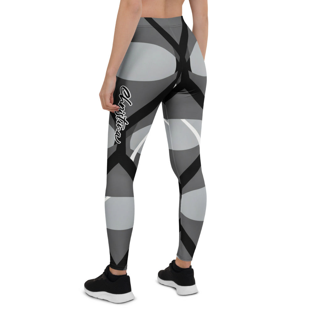 Personalisierte Damen Sportleggings Geometrisches Muster Schwarz Grau Abstrakt Fitness Leggings G684