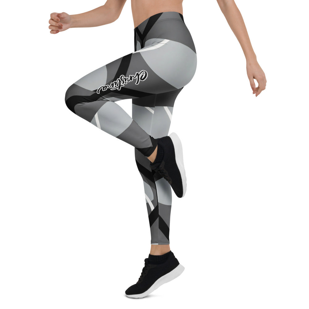 Personalisierte Damen Sportleggings Geometrisches Muster Schwarz Grau Abstrakt Fitness Leggings G684