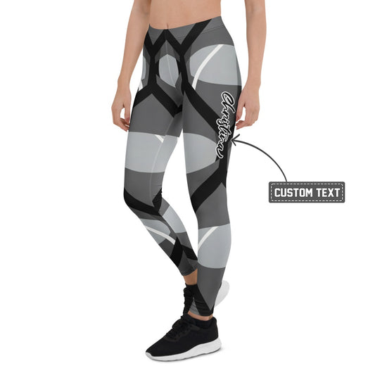 Personalisierte Damen Sportleggings Geometrisches Muster Schwarz Grau Abstrakt Fitness Leggings G684 - XL