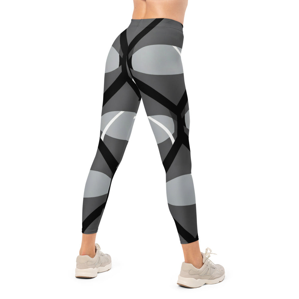 Personalisierte Damen Sportleggings Geometrisches Muster Schwarz Grau Abstrakt Fitness Leggings G684