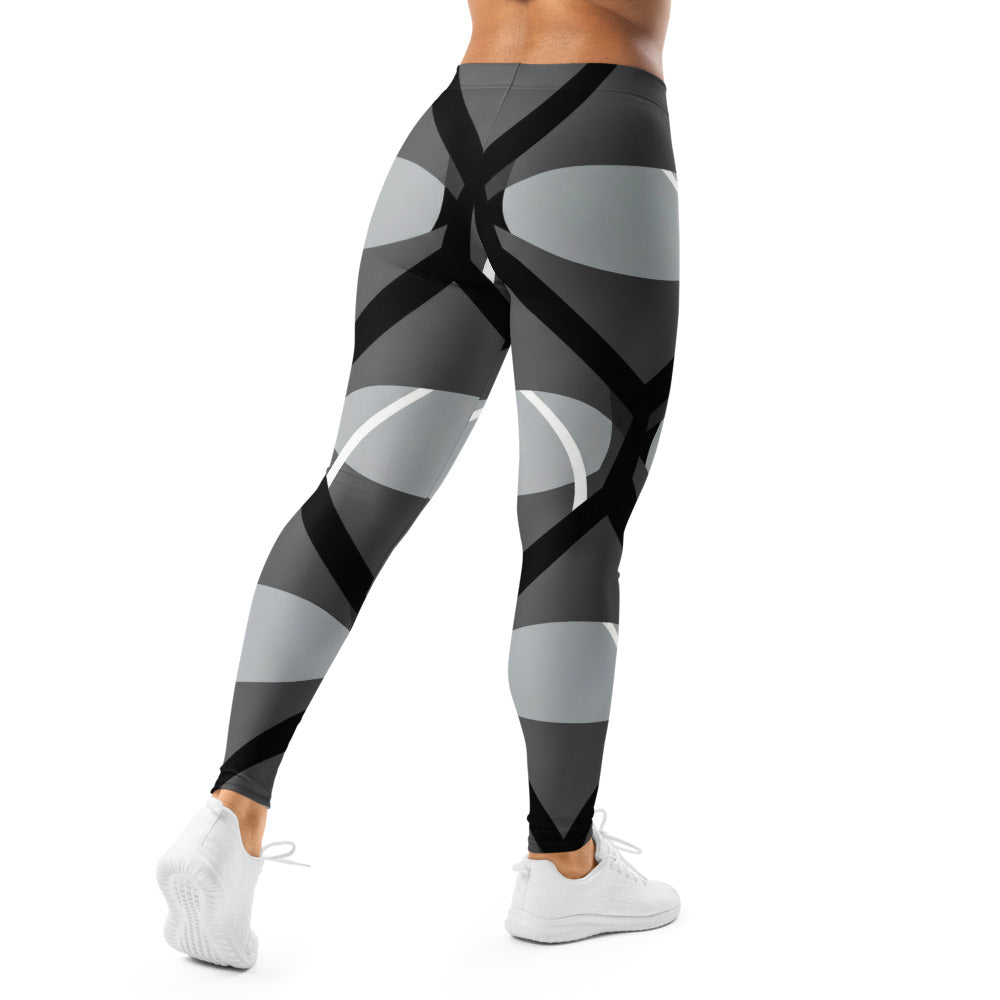 Personalisierte Damen Sportleggings Geometrisches Muster Schwarz Grau Abstrakt Fitness Leggings G684