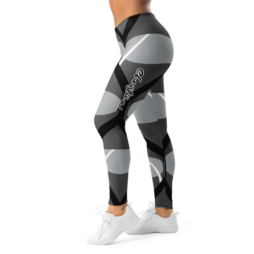 Personalisierte Damen Sportleggings Geometrisches Muster Schwarz Grau Abstrakt Fitness Leggings G684