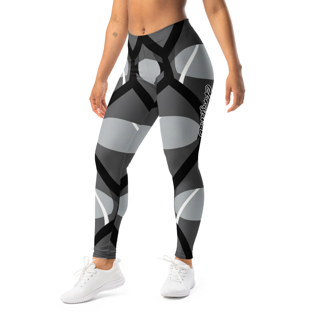 Personalisierte Damen Sportleggings Geometrisches Muster Schwarz Grau Abstrakt Fitness Leggings G684