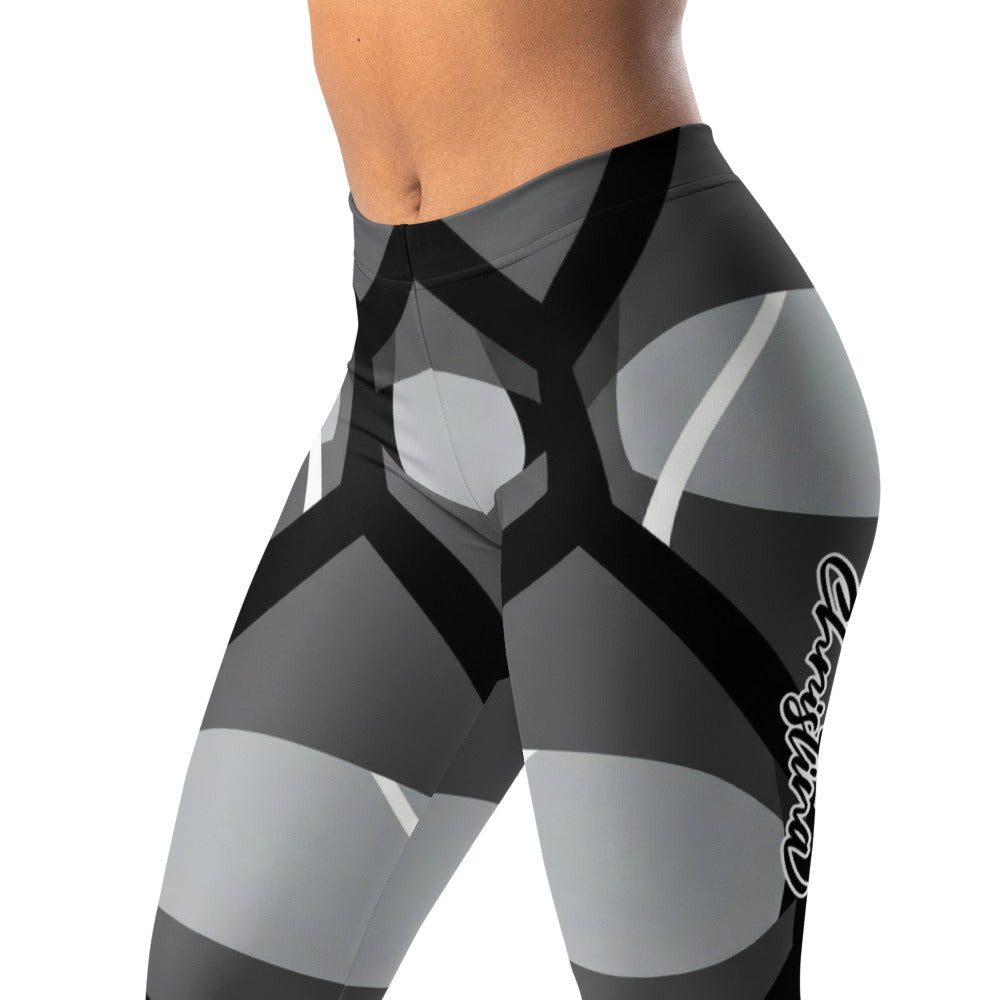 Personalisierte Damen Sportleggings Geometrisches Muster Schwarz Grau Abstrakt Fitness Leggings G684