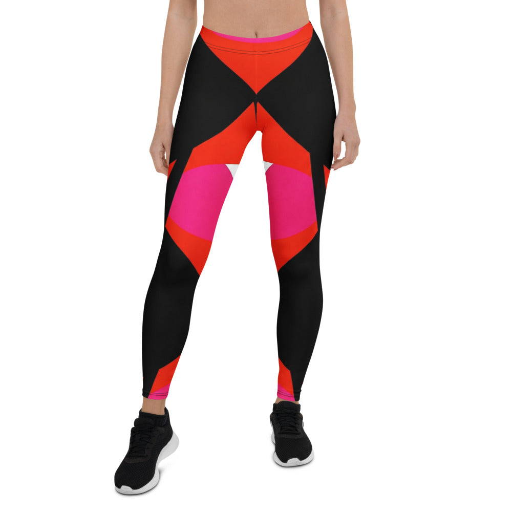 Personalisierte Damen Sportleggings Geometrisches Muster Rot Schwarz Pink Fitness Leggings P615