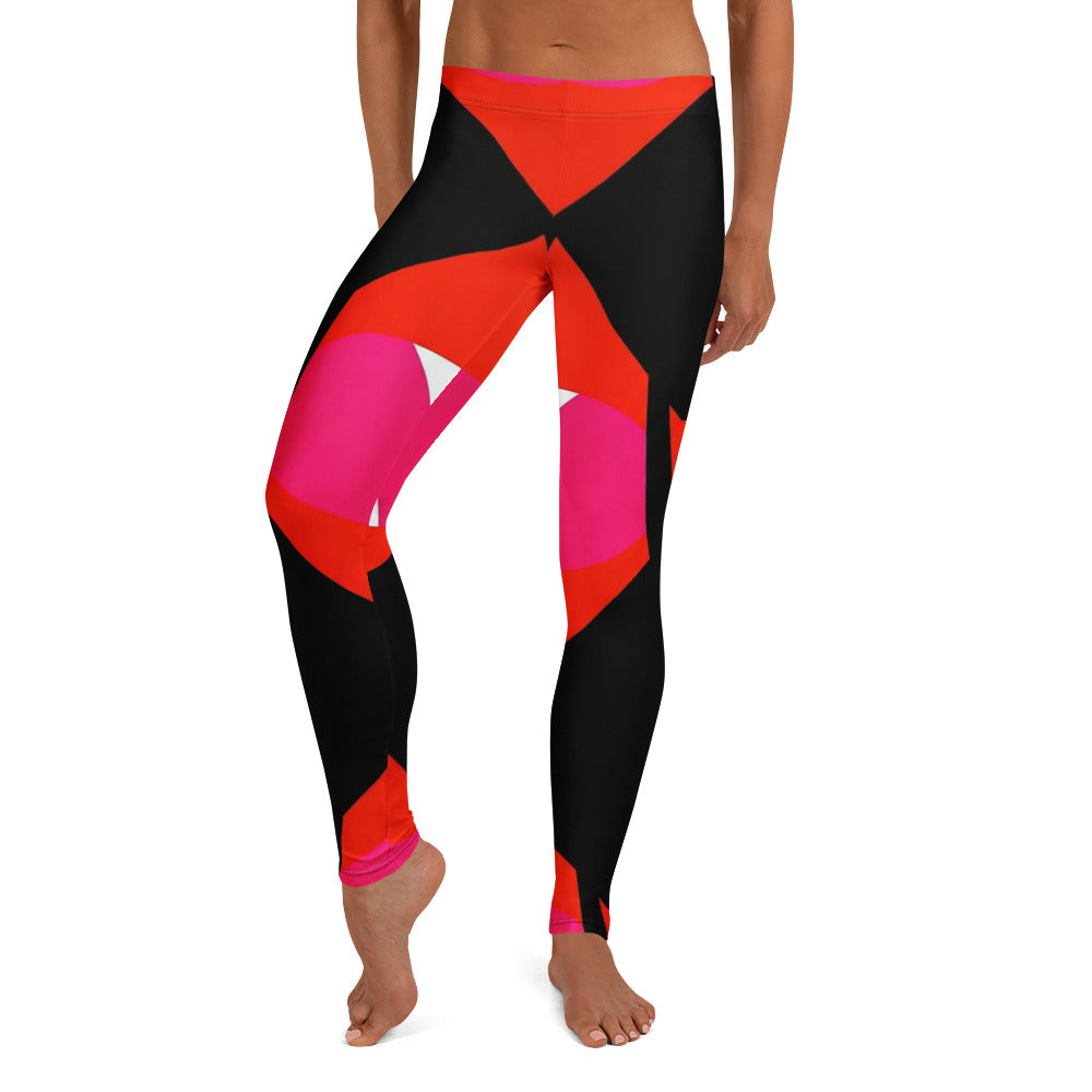 Personalisierte Damen Sportleggings Geometrisches Muster Rot Schwarz Pink Fitness Leggings P615