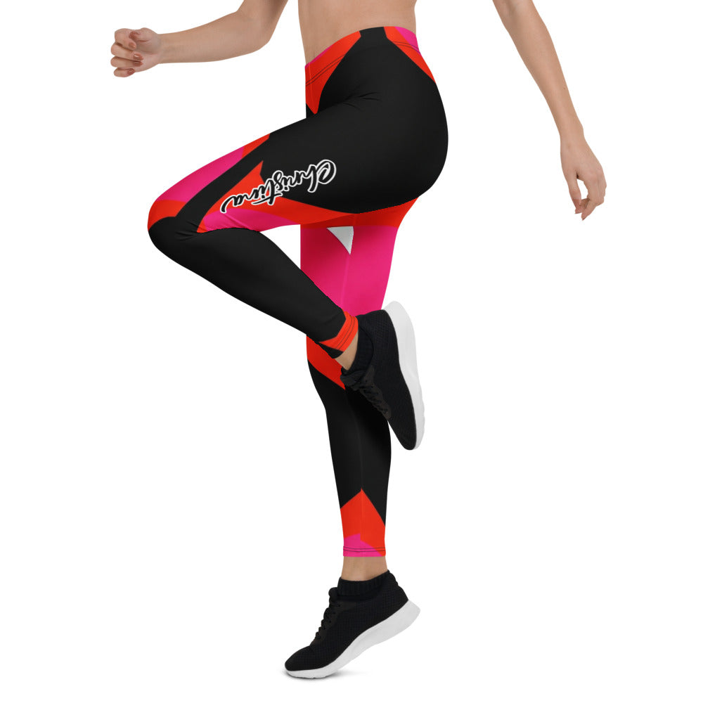 Personalisierte Damen Sportleggings Geometrisches Muster Rot Schwarz Pink Fitness Leggings P615