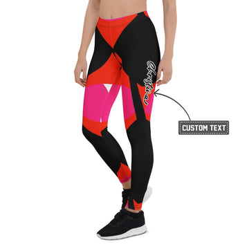 Personalisierte Damen Sportleggings Geometrisches Muster Rot Schwarz Pink Fitness Leggings P615 - XL