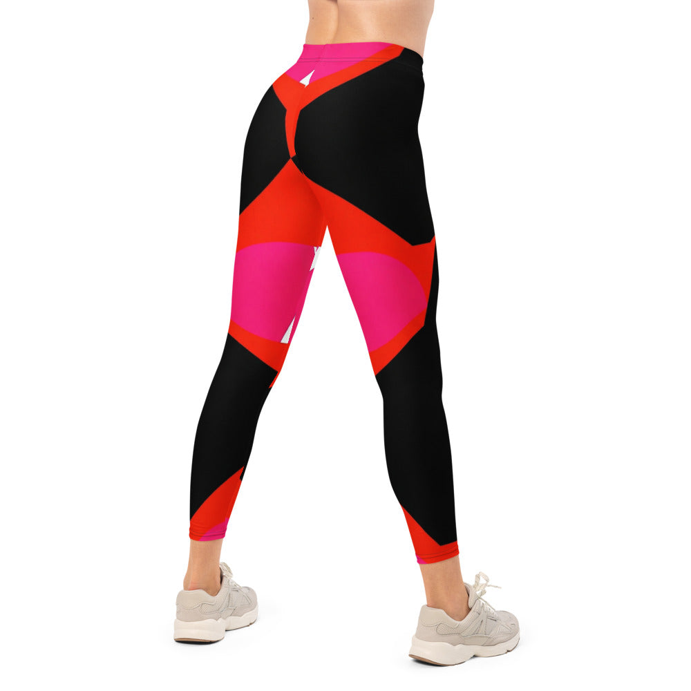 Personalisierte Damen Sportleggings Geometrisches Muster Rot Schwarz Pink Fitness Leggings P615