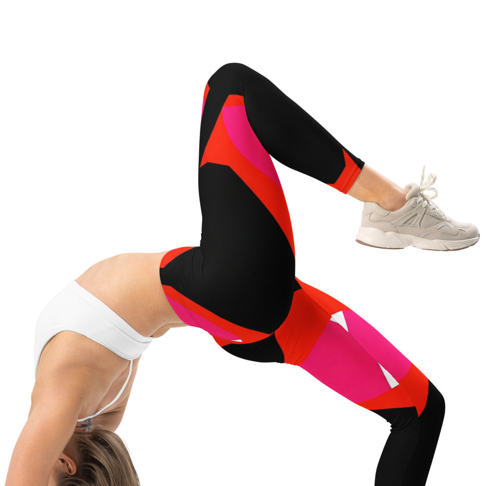 Personalisierte Damen Sportleggings Geometrisches Muster Rot Schwarz Pink Fitness Leggings P615