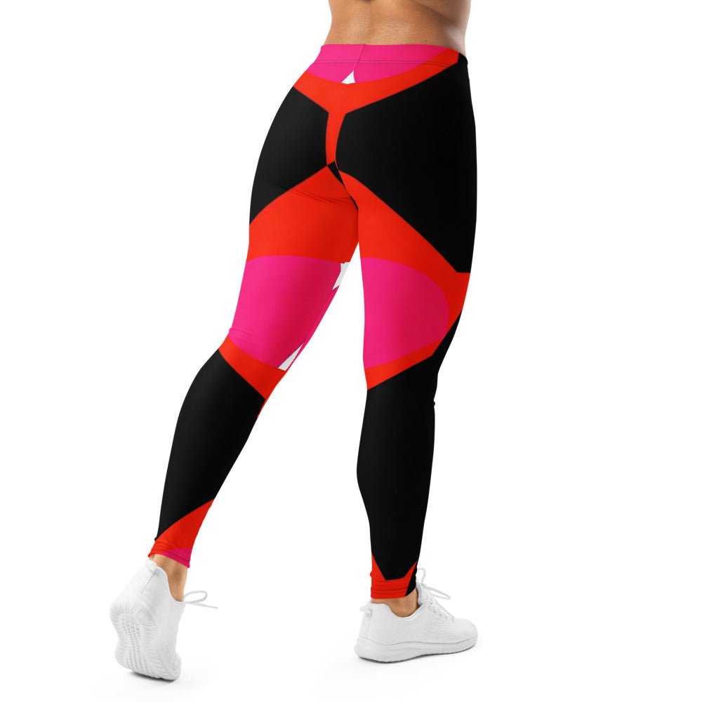 Personalisierte Damen Sportleggings Geometrisches Muster Rot Schwarz Pink Fitness Leggings P615