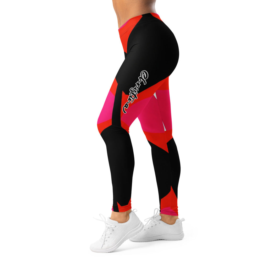 Personalisierte Damen Sportleggings Geometrisches Muster Rot Schwarz Pink Fitness Leggings P615