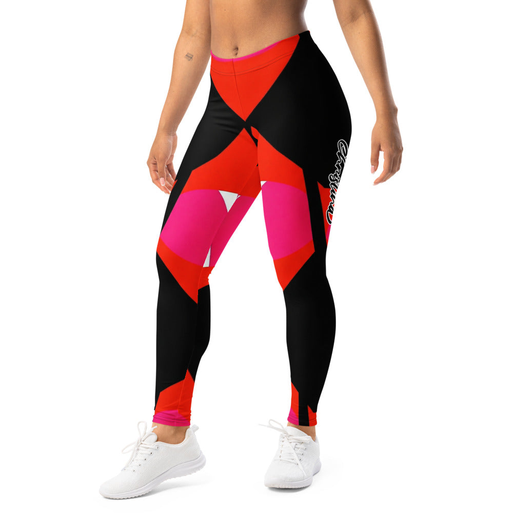 Personalisierte Damen Sportleggings Geometrisches Muster Rot Schwarz Pink Fitness Leggings P615