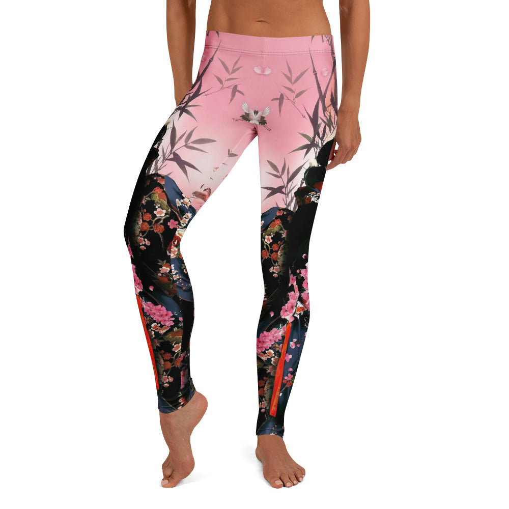 Personalisierte Damen Sportleggings Japan Geisha Design Kirschblüten Rosa Schwarz Fitness Yoga Leggings I226