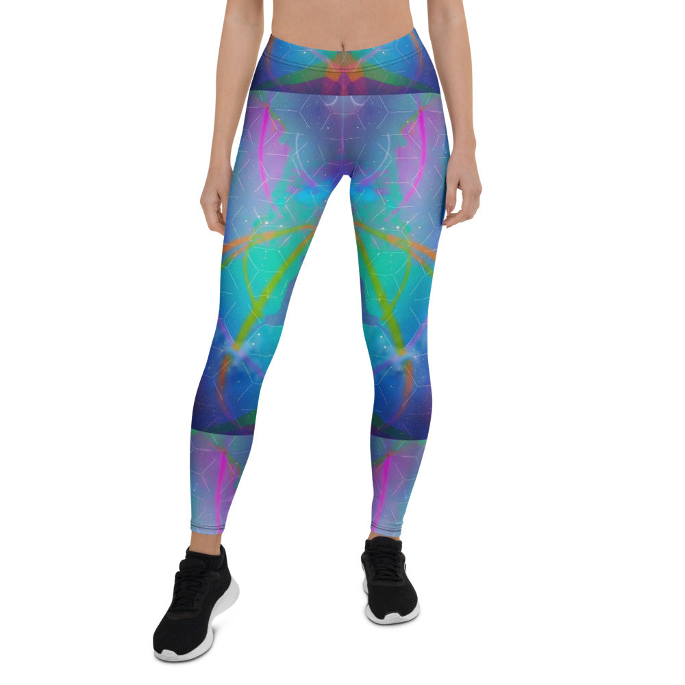 Personalisierte Damen Sportleggings Abstraktes Muster Blau Türkis Bunt Yoga Leggings Fitnesshose Geometrisches Design Q179