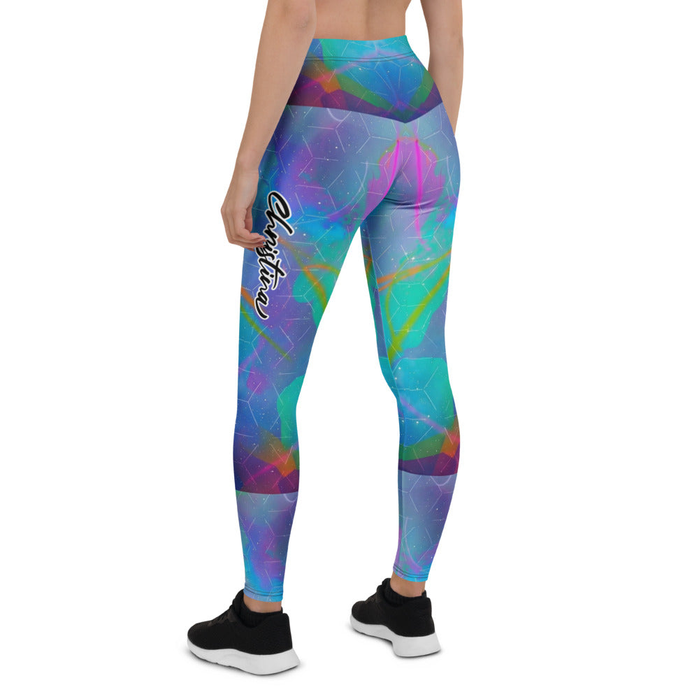 Personalisierte Damen Sportleggings Abstraktes Muster Blau Türkis Bunt Yoga Leggings Fitnesshose Geometrisches Design Q179