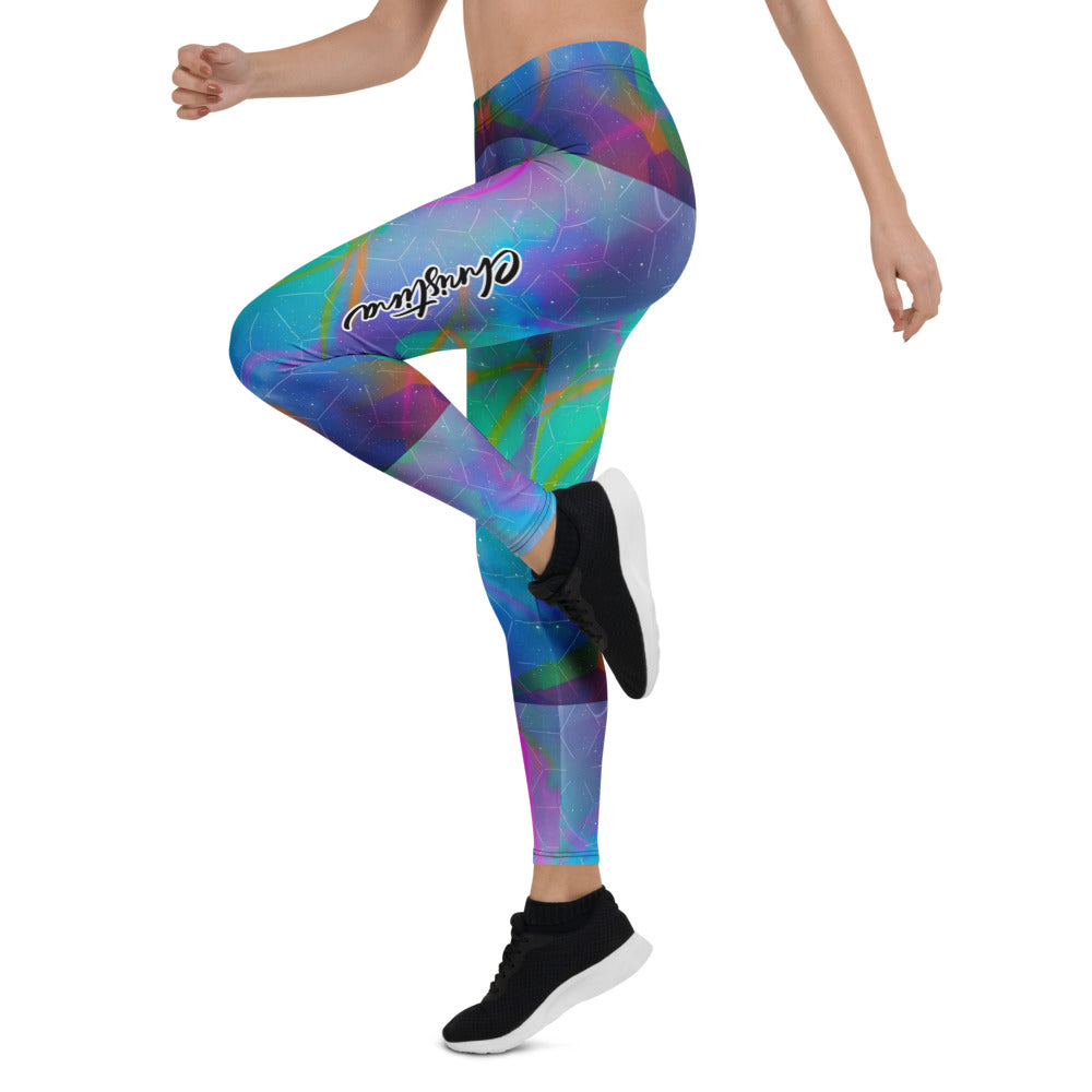 Personalisierte Damen Sportleggings Abstraktes Muster Blau Türkis Bunt Yoga Leggings Fitnesshose Geometrisches Design Q179