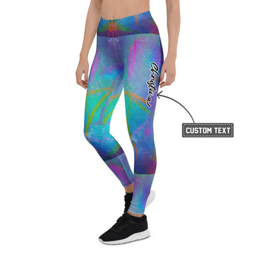 Personalisierte Damen Sportleggings Abstraktes Muster Blau Türkis Bunt Yoga Leggings Fitnesshose Geometrisches Design Q179 - XL