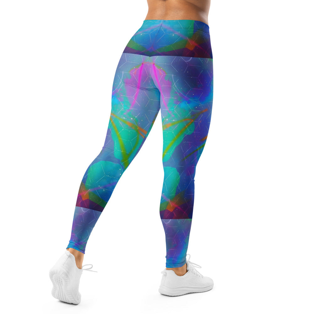 Personalisierte Damen Sportleggings Abstraktes Muster Blau Türkis Bunt Yoga Leggings Fitnesshose Geometrisches Design Q179