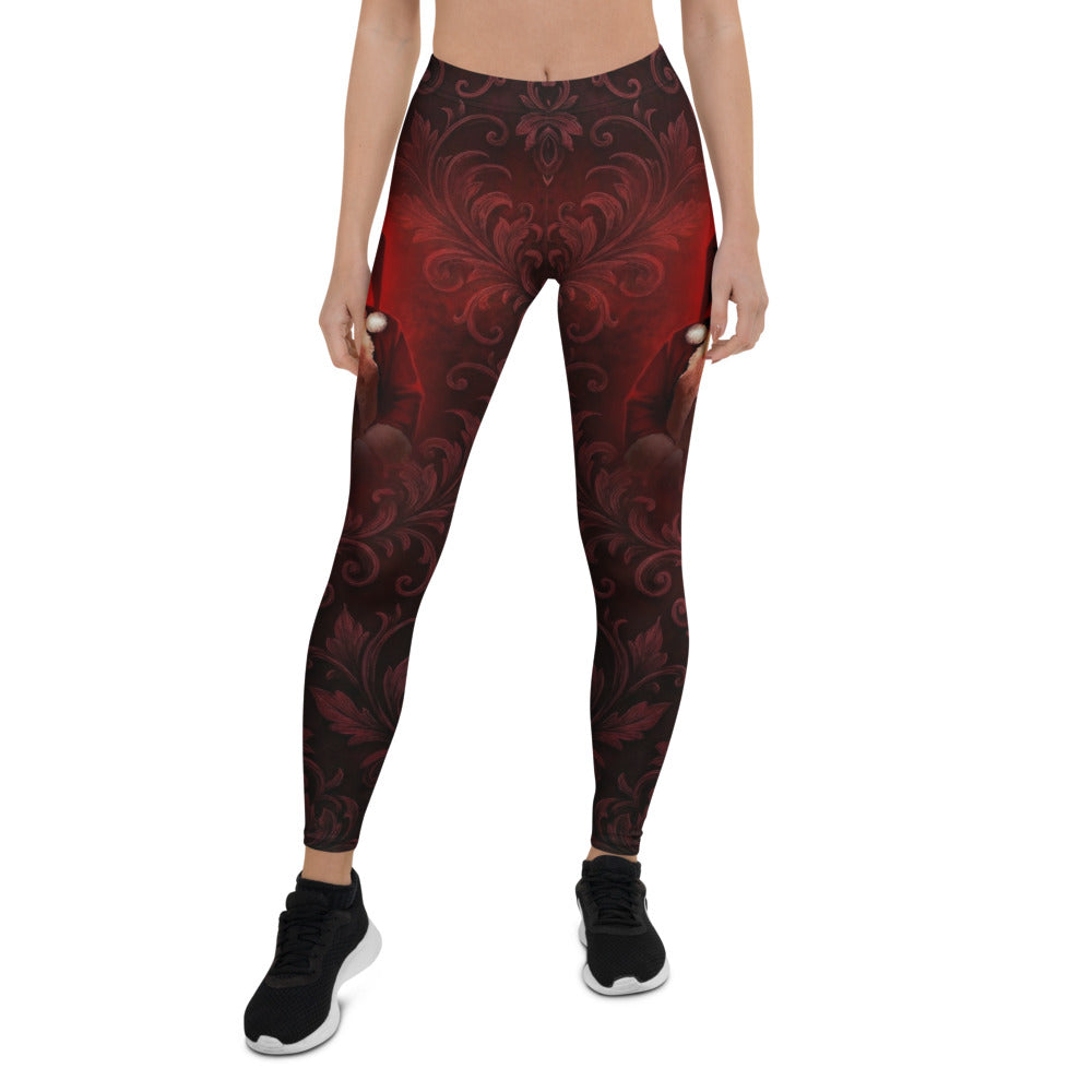 Personalisierte Damen Sportleggings Weihnachten Barock Muster Dunkelrot Schwarz Fitness Yoga Leggings O263