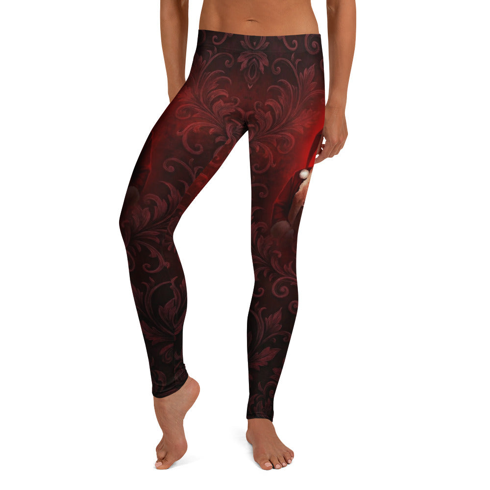 Personalisierte Damen Sportleggings Weihnachten Barock Muster Dunkelrot Schwarz Fitness Yoga Leggings O263