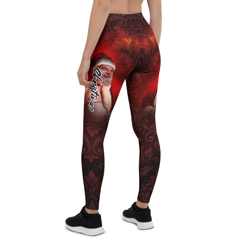 Personalisierte Damen Sportleggings Weihnachten Barock Muster Dunkelrot Schwarz Fitness Yoga Leggings O263