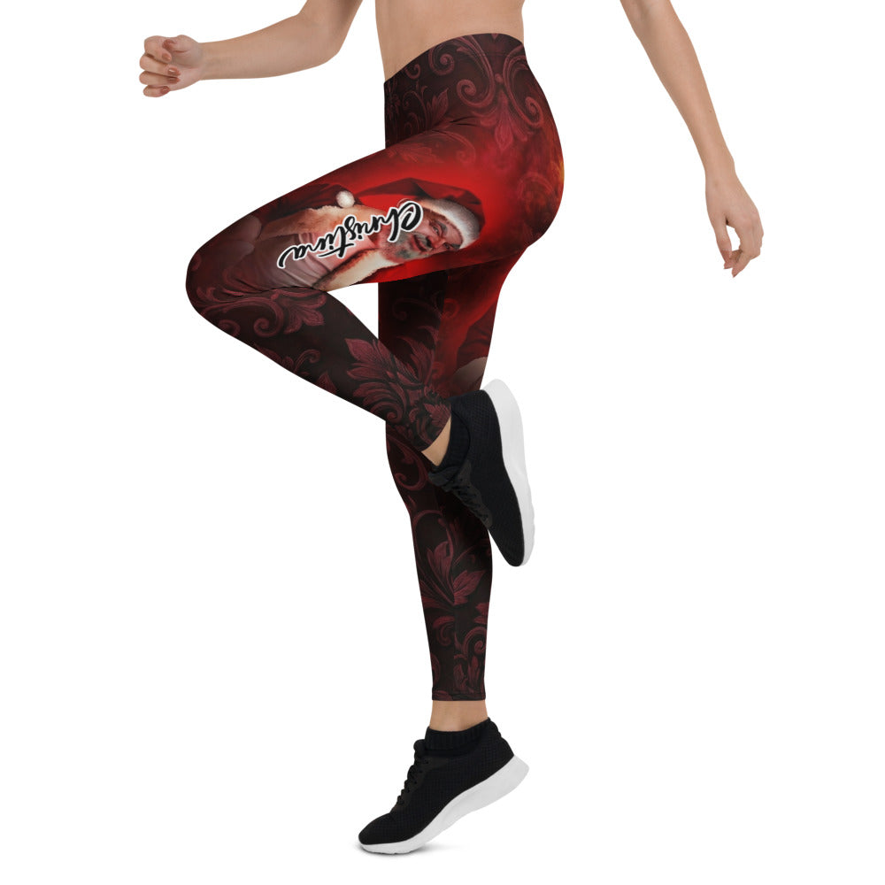 Personalisierte Damen Sportleggings Weihnachten Barock Muster Dunkelrot Schwarz Fitness Yoga Leggings O263