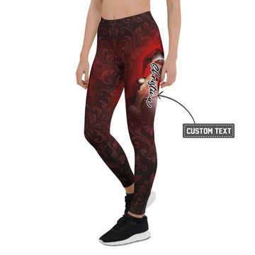 Personalisierte Damen Sportleggings Weihnachten Barock Muster Dunkelrot Schwarz Fitness Yoga Leggings O263 - XL
