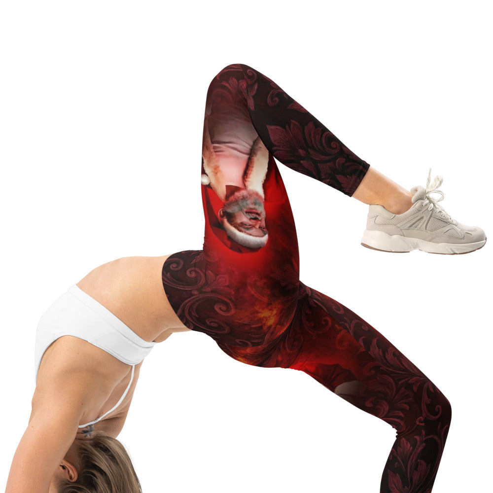 Personalisierte Damen Sportleggings Weihnachten Barock Muster Dunkelrot Schwarz Fitness Yoga Leggings O263